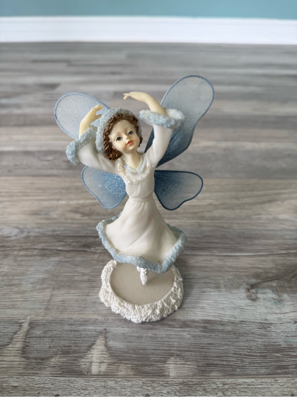 Delicate White & Light Blue Fairy Figurine - Home Party Decor